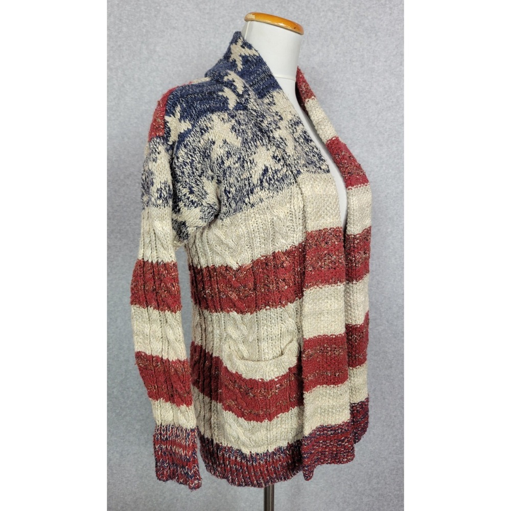 Denim & Supply Ralph Lauren American Flag Cable Knit Shawl Cardigan XS Red White - Picture 2 of 11